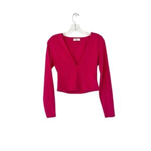 Aritizia Babaton Pink Contour V-Neck Body Hugging Long Sleeve Top Size Medium